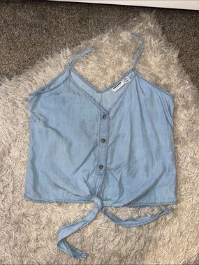 Noisy may Light Blue Tie-Hem Chambray Spaghetti Strap Cami